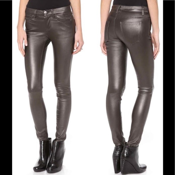 NWOT CURRENT / ELLIOTT The Ankle Skinny Leather Pants Stretch Leather Pewter 27